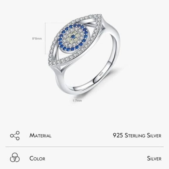 S925 Sterling Silver Transparent Square Cubic Zirconia Ring With Blue Zirconia - Picture 4 of 5